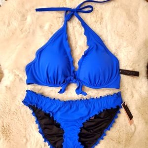 BNWT Victoria's Secret ruffle halter bikini set blue